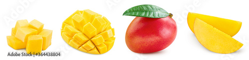 Mango collection. Mango with clipping path isolated on a white background. Fresh organic mango. Full depth of field