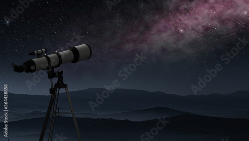 telescope placed in a mountain site pointing at the milky way, concept of astronomical observation, hobby and space science