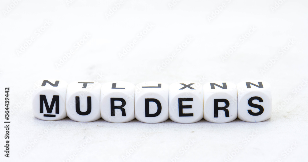 The term murders visually displayed on a clear background image with copy space in horizontal format The term murders visually displayed on a clear background image with copy space in horizontal format