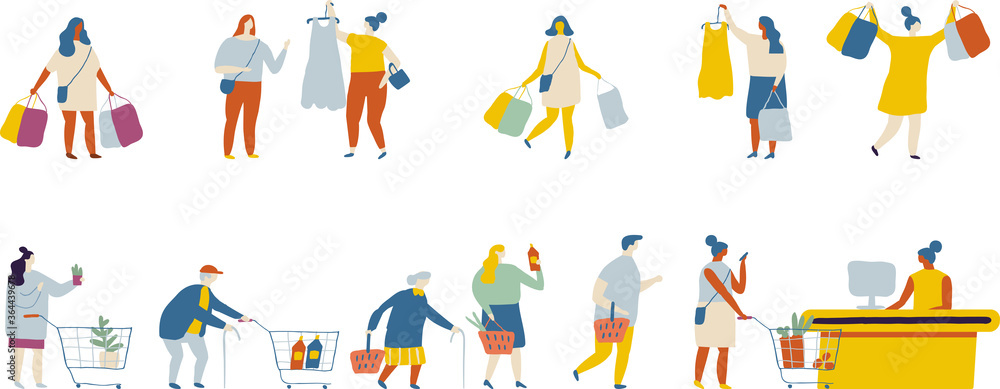 People on shopping. Flat vector people  set.