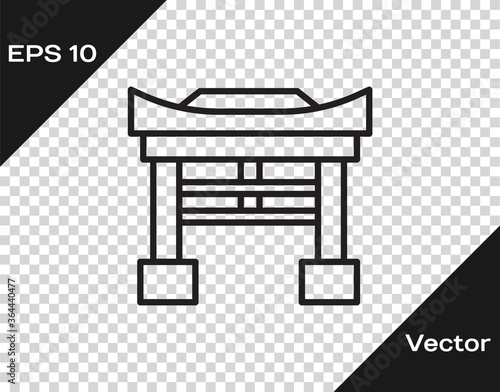 Black line Japan Gate icon isolated on transparent background. Torii gate sign. Japanese traditional classic gate symbol. Vector Illustration.