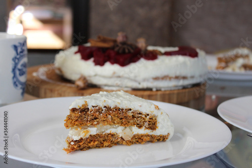 A slice of gourmet carrot cake. Happy Marry Christmas.