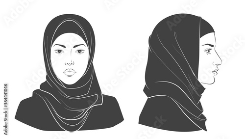 Middle Eastern arabian woman. Vector line sketch illustration.