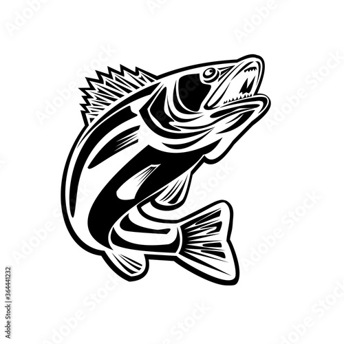 Barramundi Fish Jumping Up Retro Black and White