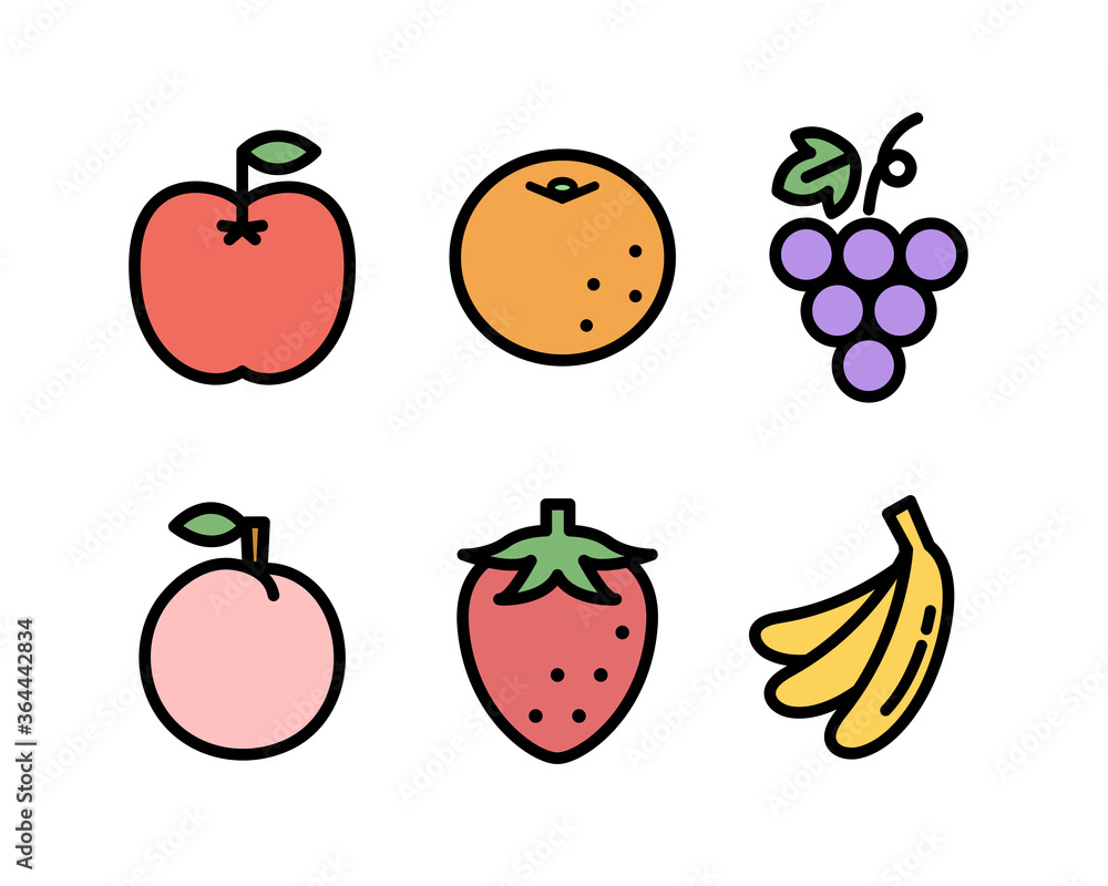 フルーツのシンプルなアイコンのセット 果物 フラット かわいい Ilustracion De Stock Adobe Stock