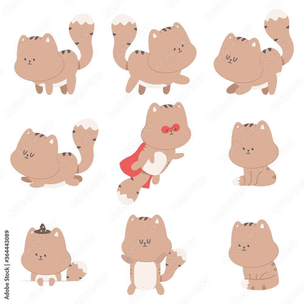 Cute cats vector cartoon characters set isolated on a white background.