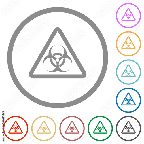 Biohazard warning flat icons with outlines