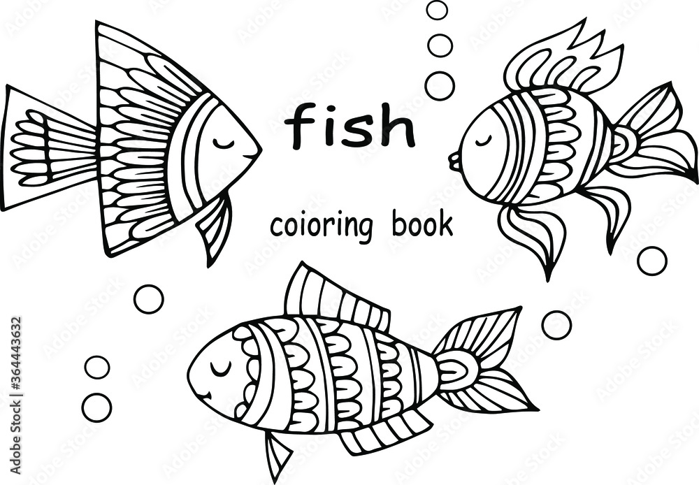 Obraz premium fish patterns graphics, coloring badge emblem sandal contour drawing of a hand liner vector isolated on white background