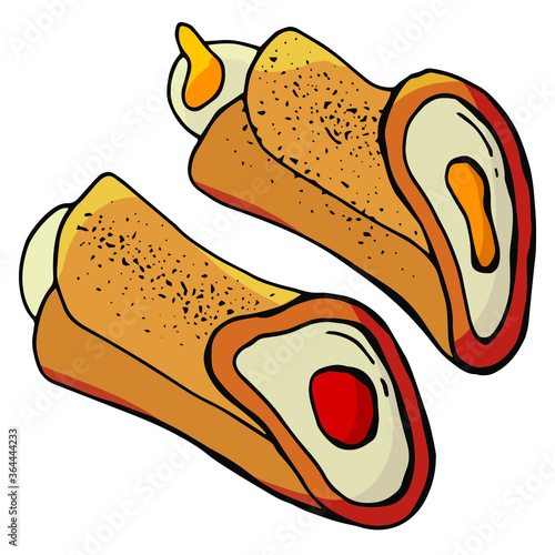 Italian Cannoli Detector on the white background. Traditional Sicilian fried sweet. Stock illustration.