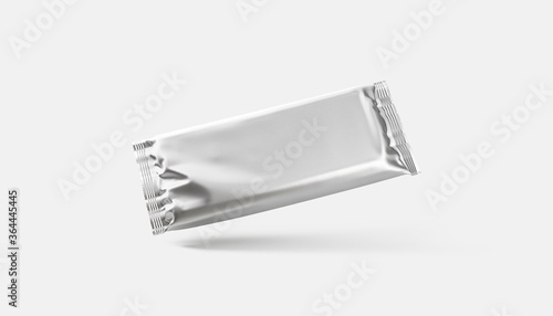 Blank silver chocolate bar foil wrap mockup, gray background