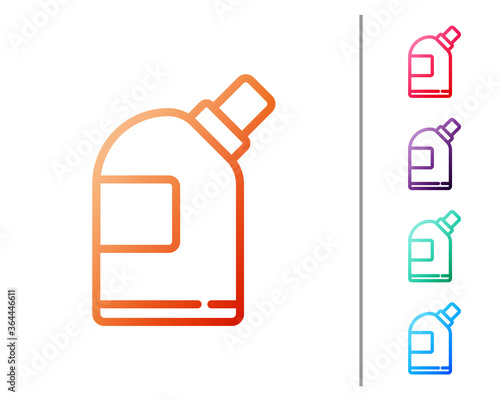 Red line Plastic bottles for laundry detergent, bleach, dishwashing liquid or another cleaning agent icon isolated on white background. Set color icons. Vector Illustration.