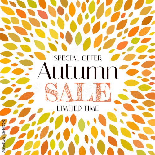 Autumn Sale Background Template with leaves. Special offer. Limited Time. Vec...