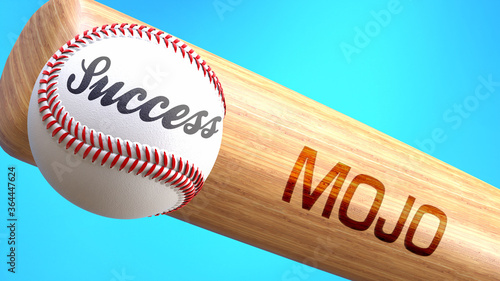 Success in life depends on mojo - pictured as word mojo on a bat, to show that mojo is crucial for successful business or life., 3d illustration photo
