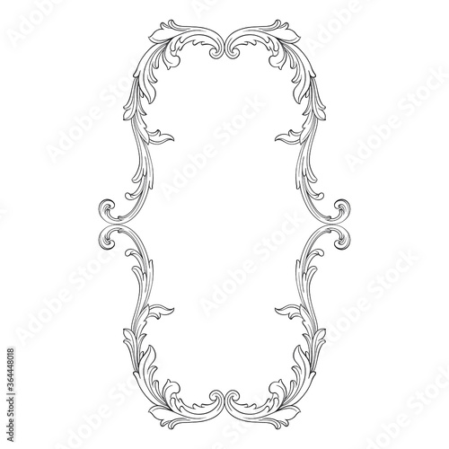 Vintage Ornament Element in baroque style with filigree and floral engrave the best situated for create frame, border, banner. It's hand drawn foliage swirl like victorian or damask design arabesque.