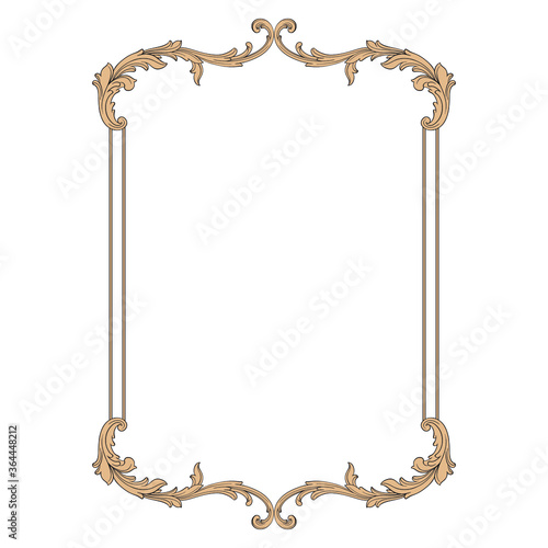 Vintage Ornament Element in baroque style with filigree and floral engrave the best situated for create frame, border, banner. It's hand drawn foliage swirl like victorian or damask design arabesque.
