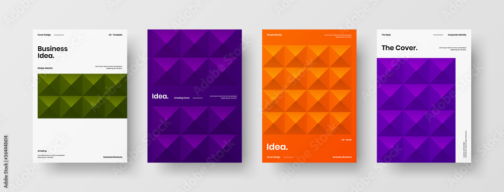 Company identity brochure template collection. Business presentation vector A4 vertical orientation front page mock up set. Corporate report cover abstract geometric illustration design layout bundle. Company identity brochure template collection. Business presentation vector A4 vertical orientation front page mock up set. Corporate report cover abstract geometric illustration design layout bundle.