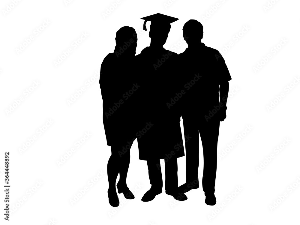 Silhouette young male graduate hugging his parents at graduation