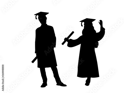 Silhouettes of young man in young girl graduates