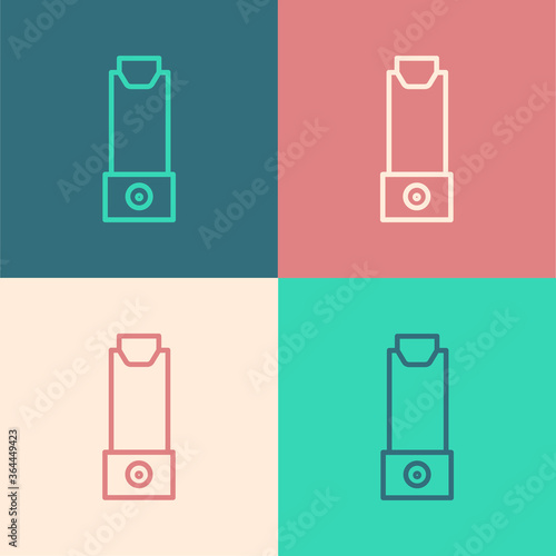 Pop art line Inhaler icon isolated on color background. Breather for cough relief, inhalation, allergic patient. Vector Illustration.