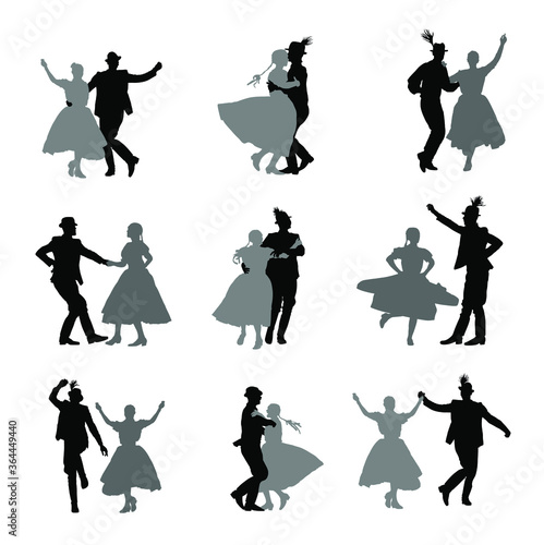 Tela Hungarian csardas folk dancers couple in love vector silhouette