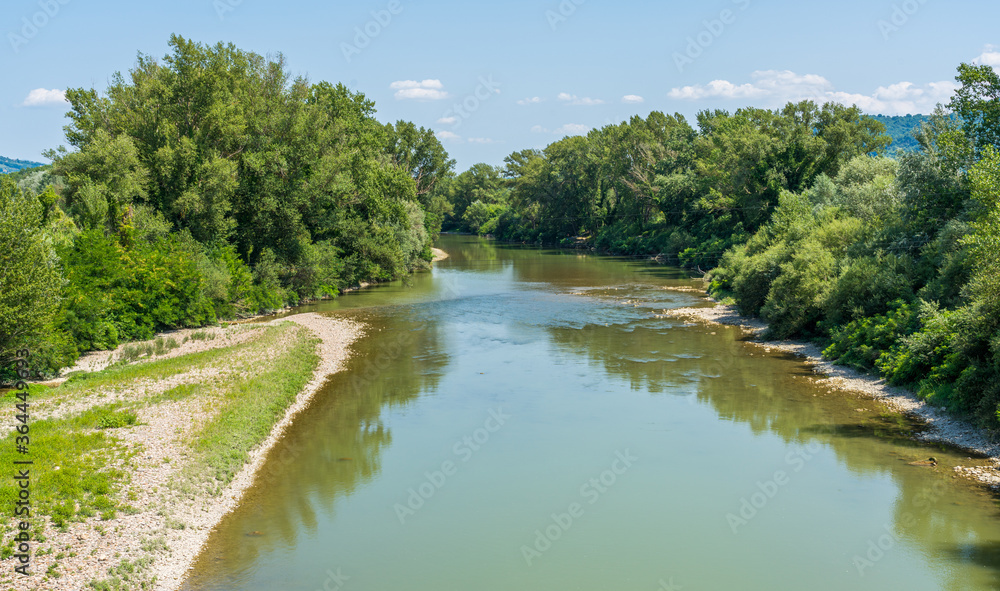 Tiber river flowing in the province of Viterbo, in the region of Lazio, Italy.