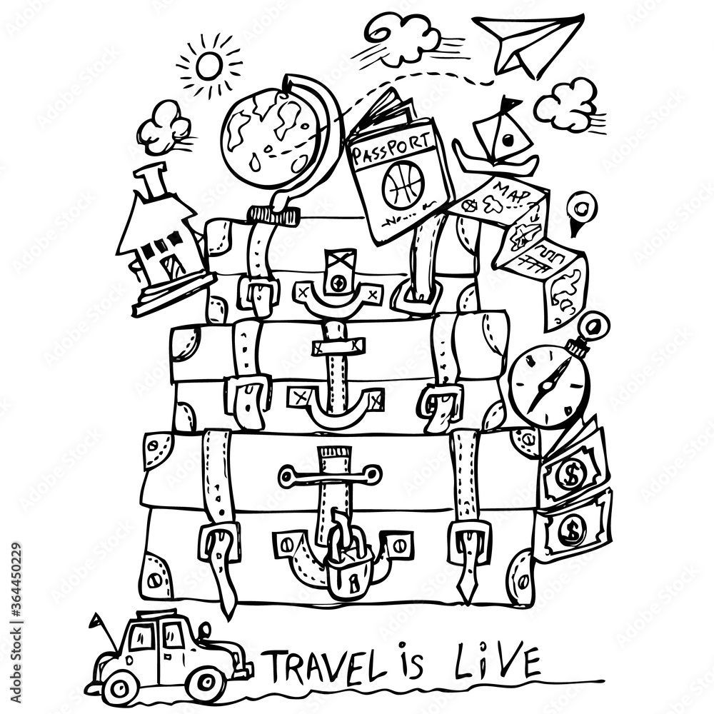 Travel Is Live, doodle illustration Travel Is Live, doodle illustration