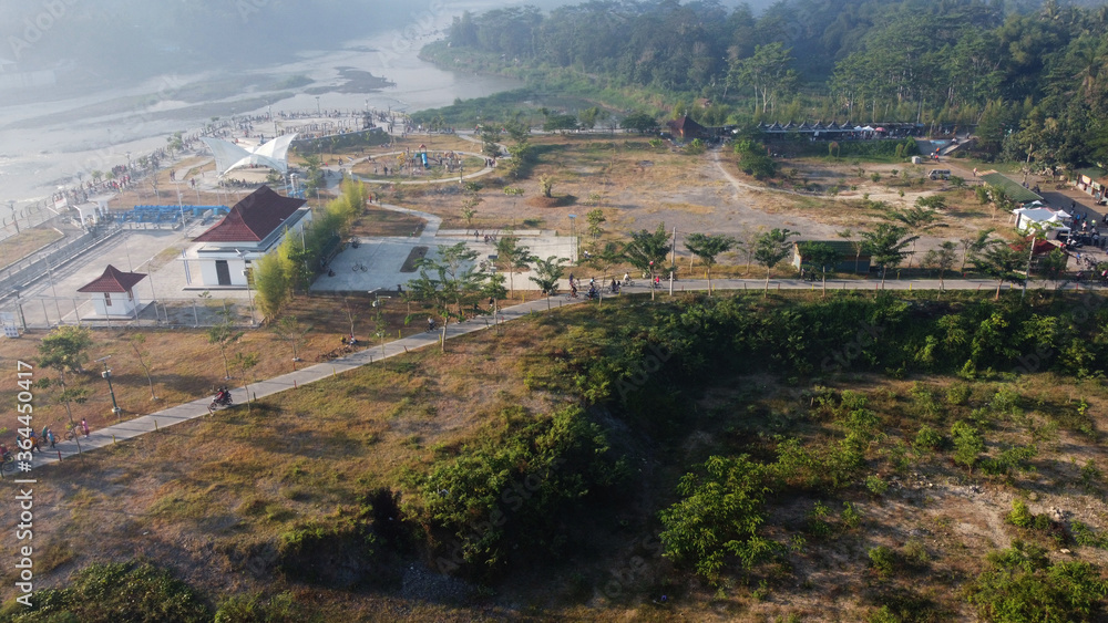 Obraz premium aerial view of Kamijoro Dam on the Progo river. Yogyakarta Indonesia