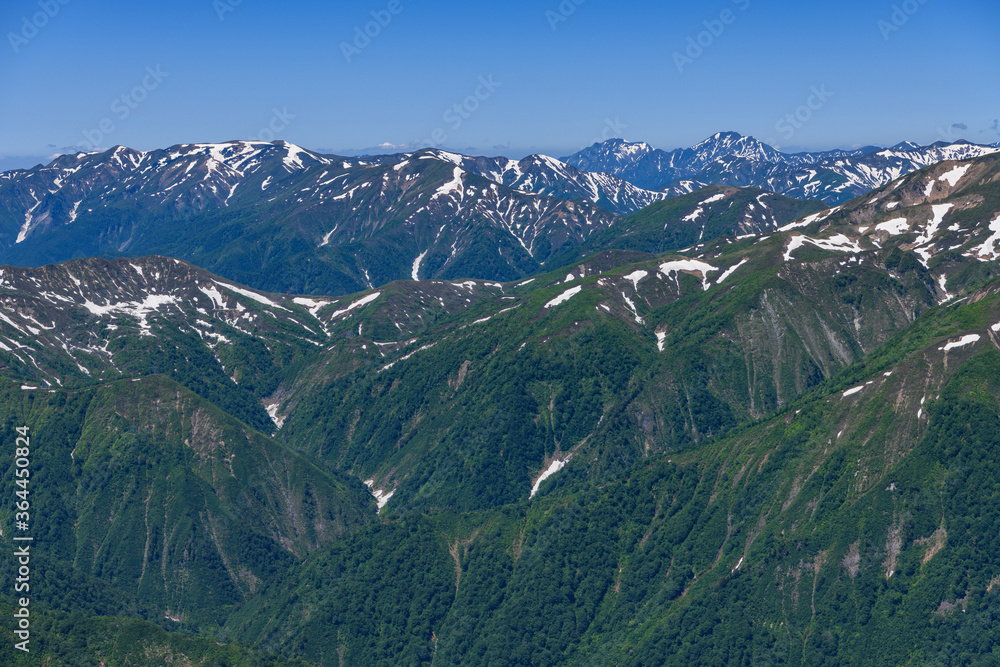 谷川岳から見た巻機山と中ノ岳、越後駒ヶ岳