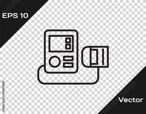 Black line Blood pressure icon isolated on transparent background. Vector Illustration.