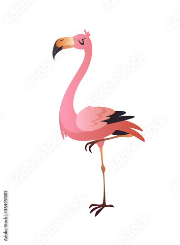 Pink flamingo. Cute beautiful jungle or zoo cartoon bird, wildlife exotic print. Vector single isolated illustration