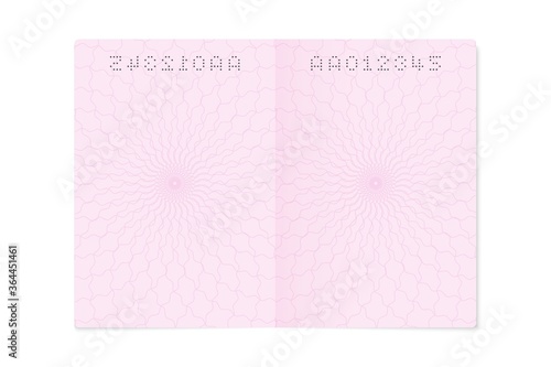 Blank open passport page. Empty sheet with number, identity document template, vector isolated illustration