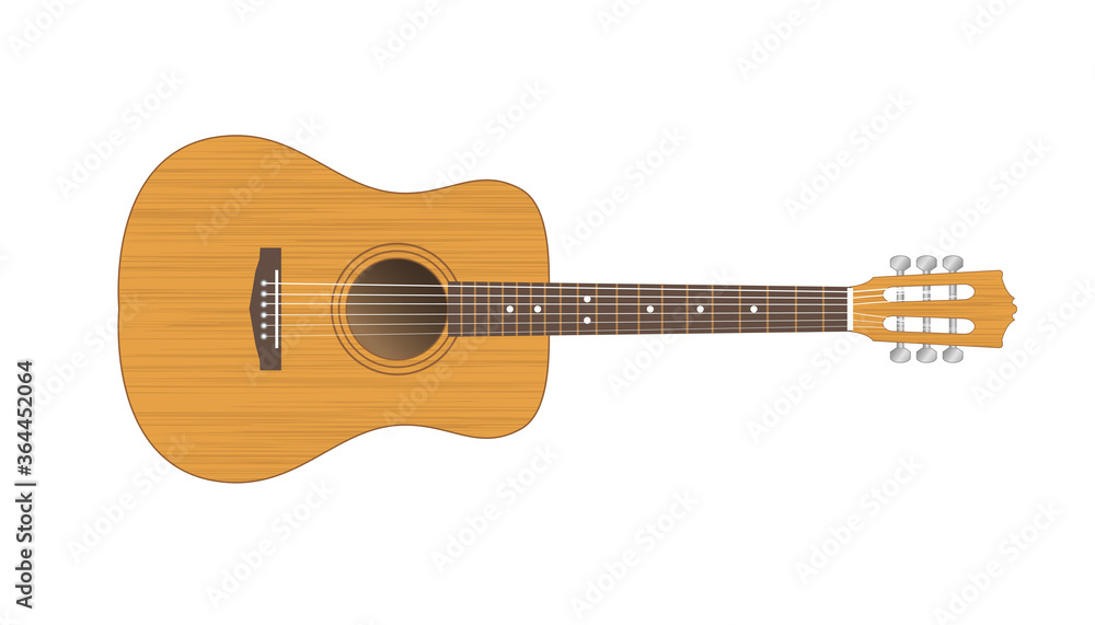 Vector illustration. Acoustic guitar isolated on white background.