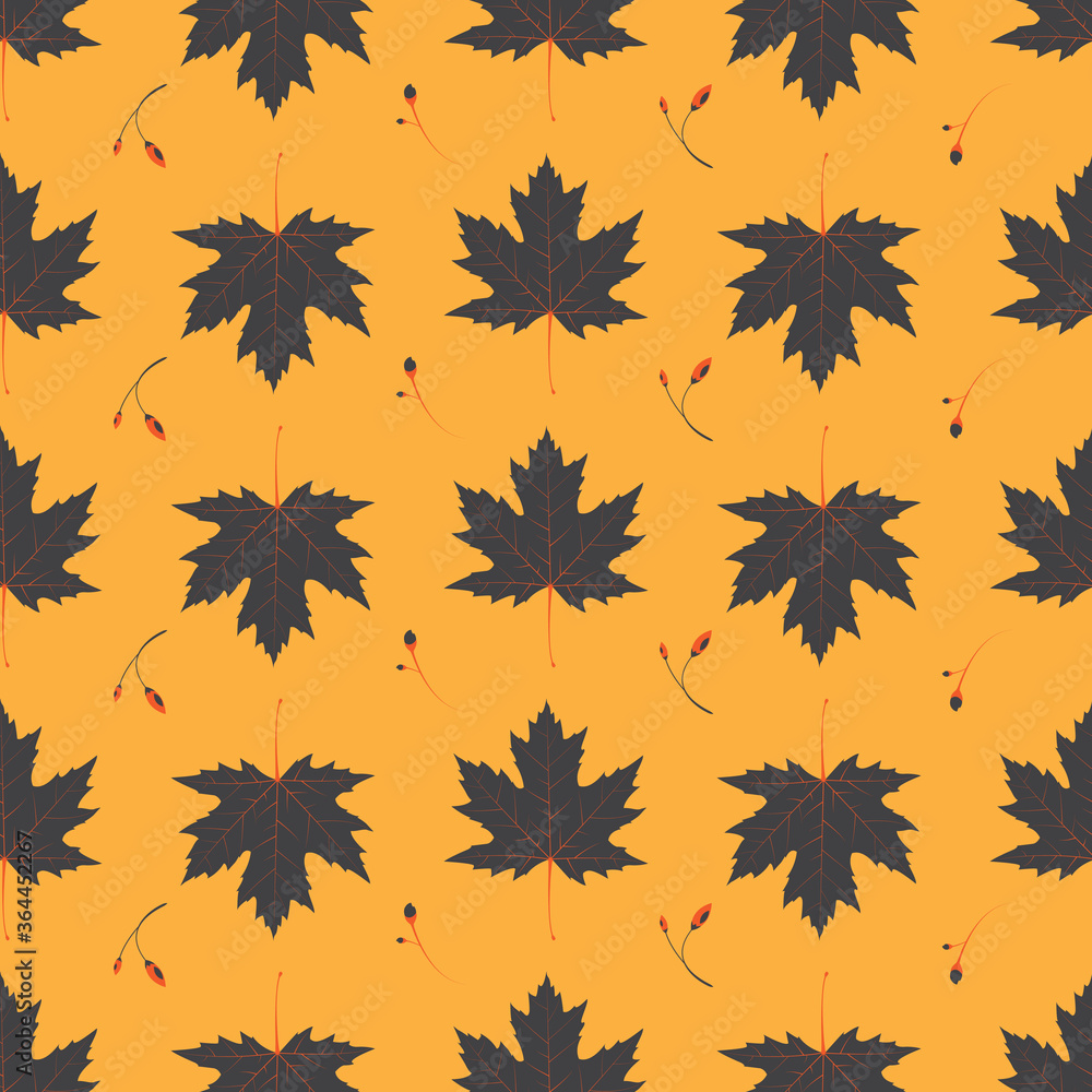 Autumn seamless pattern, Maple leaves on an orange background, Abstract leaf texture. Autumn seamless pattern, Maple leaves on an orange background, Abstract leaf texture.