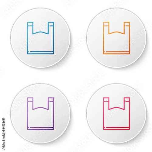 Color line Plastic bag icon isolated on white background. Disposable cellophane and polythene package prohibition sign. Set icons in circle buttons. Vector Illustration.
