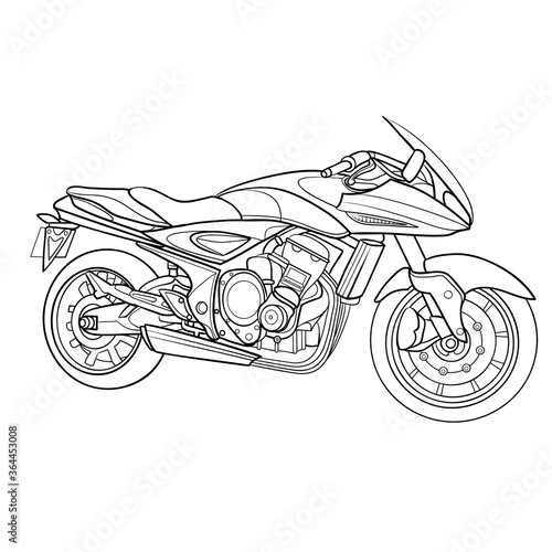 motorcycle sketch, coloring, isolated object on a white background, vector illustration,