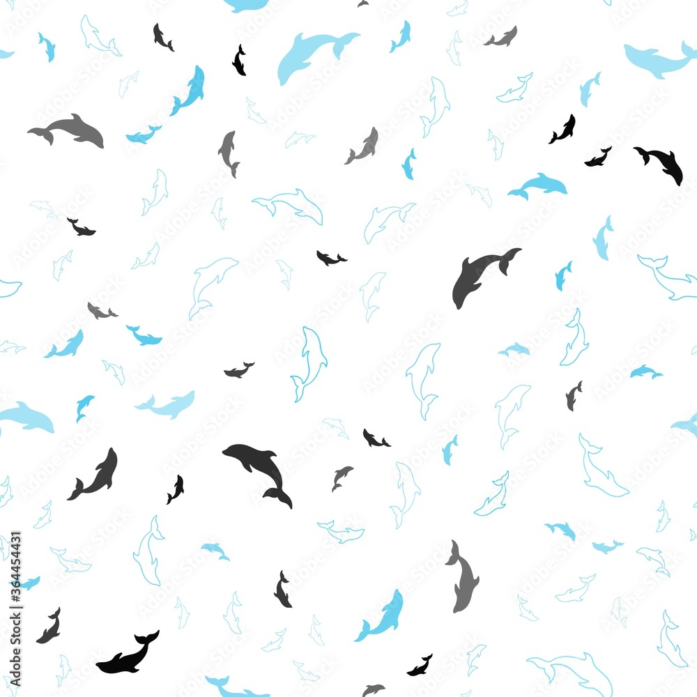 Fototapeta premium Light BLUE vector seamless texture with dolphins. Isolated sea dolphins on white background. Pattern for marine leaflets.