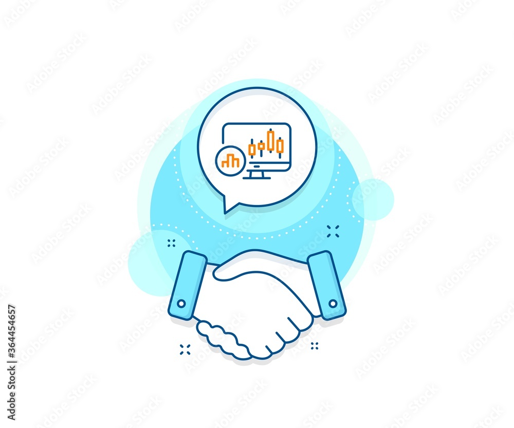 Analytics graph sign. Handshake deal complex icon. Candlestick chart line icon. Market analytics symbol. Agreement shaking hands banner. Candlestick chart sign. Vector Analytics graph sign. Handshake deal complex icon. Candlestick chart line icon. Market analytics symbol. Agreement shaking hands banner. Candlestick chart sign. Vector