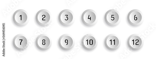 Button Set With Number Bullet Point From 1 To 12 - Vector Illustration - Isolated On White Background