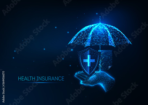 Futuristic health insurance concept on dark blue background.