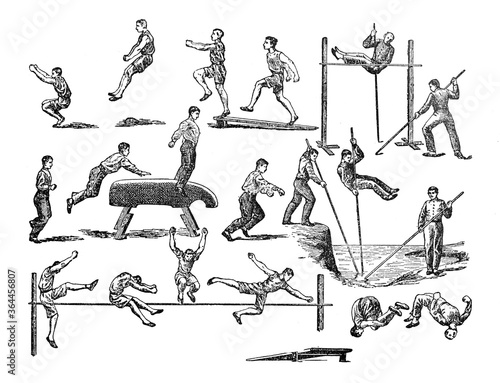 Gymastic, Fitness or sports collection / Vintage and Antique illustration from Petit Larousse 1914	