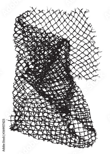 Black patterned net. Abstract monochrome background of coarse crumpled net pattern. Rope net vector silhouette. Vector illustration.