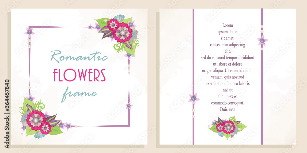 Vector set of floral frames for wedding, anniversary, birthday and party. Design for banner, poster, card, invitation and scrapbook, discount card. Printed products. Abstract flowers with a stroke of 