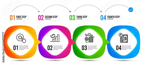 Growth chart, Parking payment and Loyalty star line icons set. Timeline steps. Shopping bags sign. Diagram graph, Paid garage, Bonus reward. Sale discount. Finance set. Vector