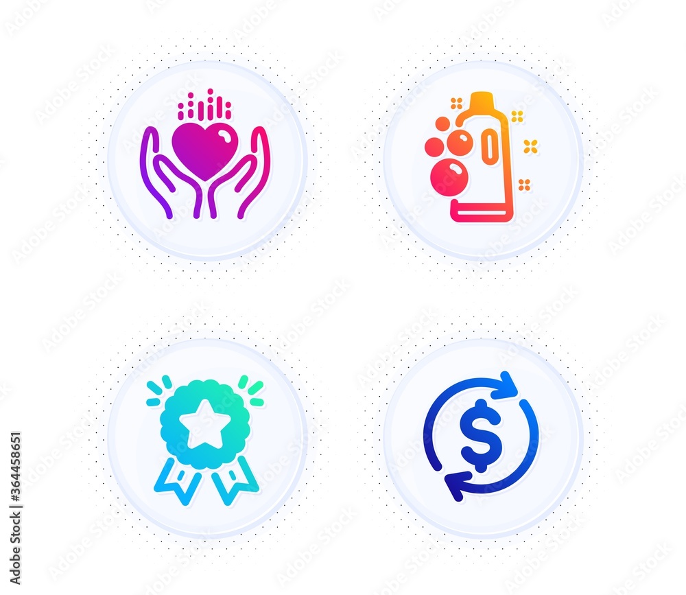 Hold heart, Clean bubbles and Ranking star icons simple set. Button with halftone dots. Usd exchange sign. Care love, Laundry shampoo, Winner medal. Currency rate. Business set. Vector Hold heart, Clean bubbles and Ranking star icons simple set. Button with halftone dots. Usd exchange sign. Care love, Laundry shampoo, Winner medal. Currency rate. Business set. Vector