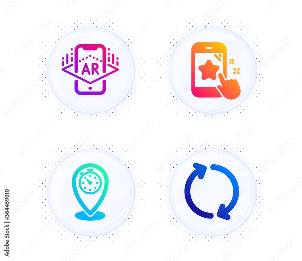 Timer, Augmented reality and Star rating icons simple set. Button with halftone dots. Refresh sign. Location pointer, Phone simulation, Phone feedback. Rotation. Technology set. Vector Timer, Augmented reality and Star rating icons simple set. Button with halftone dots. Refresh sign. Location pointer, Phone simulation, Phone feedback. Rotation. Technology set. Vector