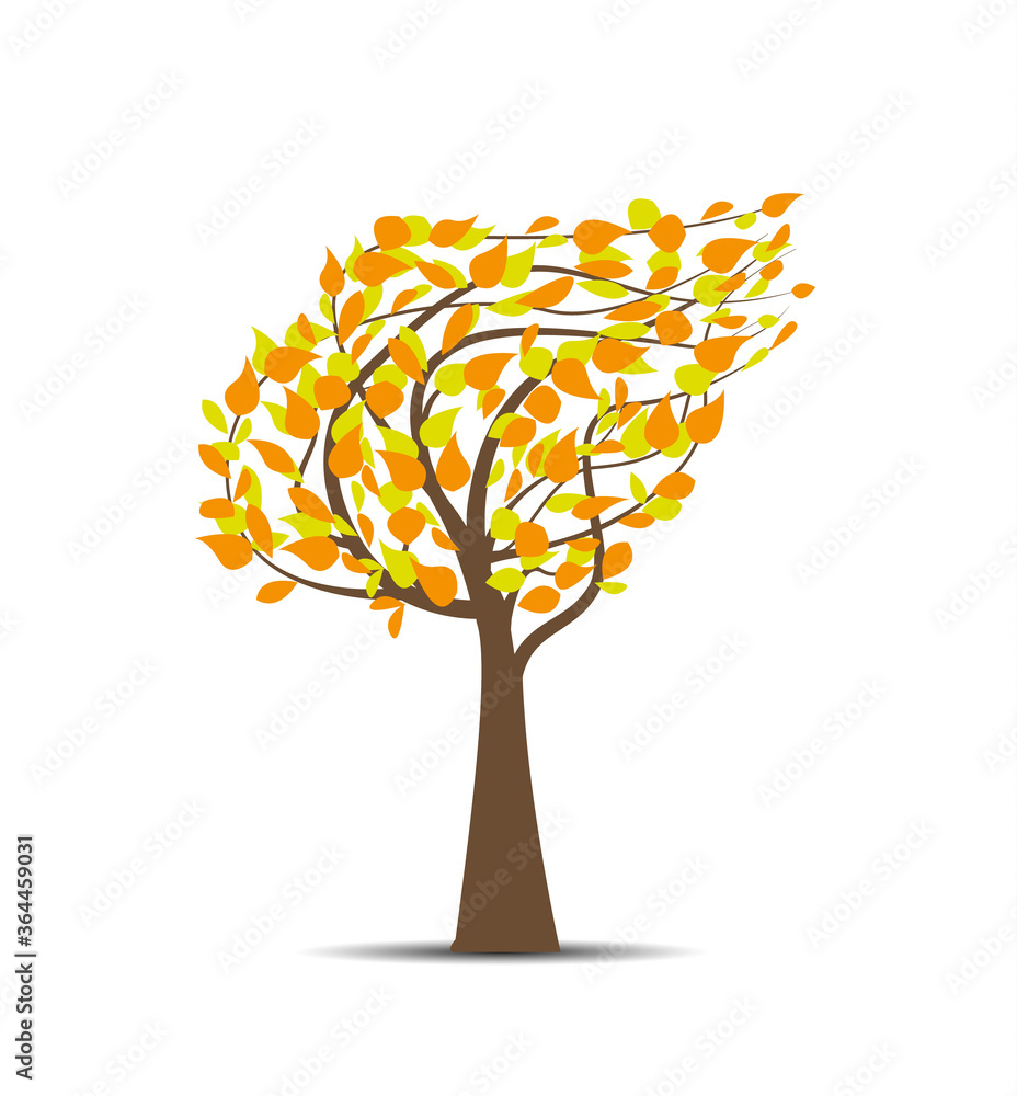 Naklejka premium Autumn tree with falling leaves