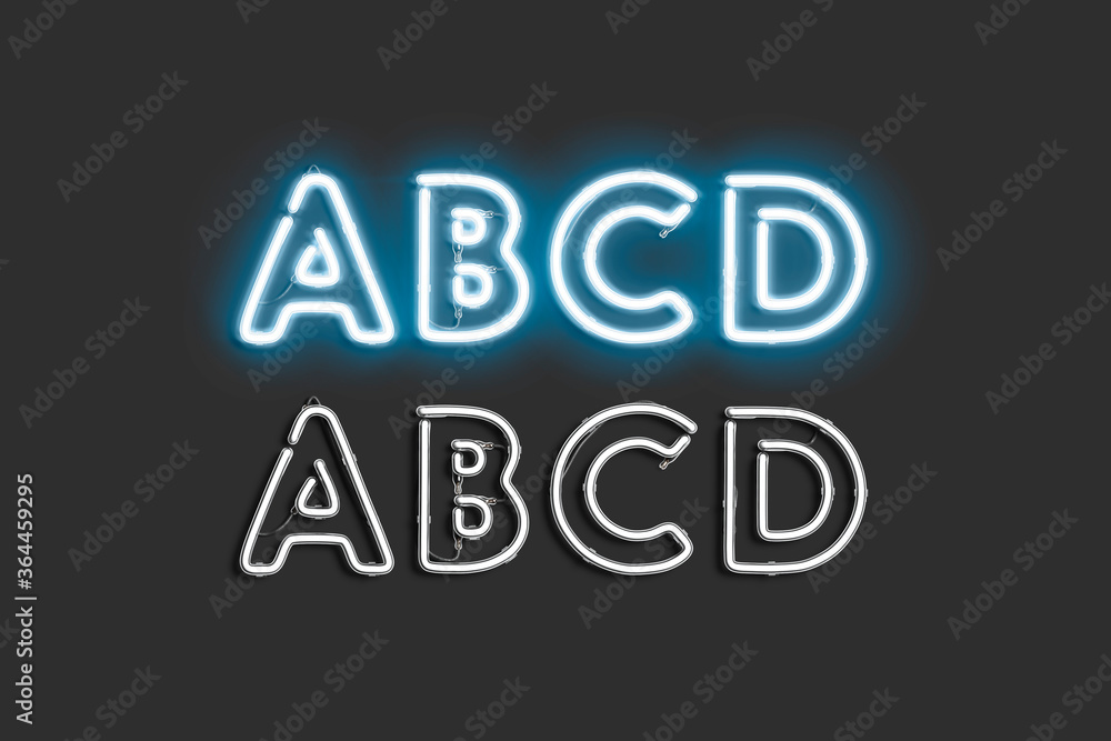 Decorative A B C D letters, neon font mock up Decorative A B C D letters, neon font mock up