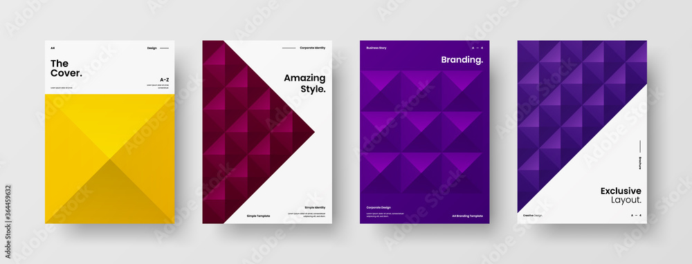 Company identity brochure template collection. Business presentation vector A4 vertical orientation front page mock up set. Corporate report cover abstract geometric illustration design layout bundle. Company identity brochure template collection. Business presentation vector A4 vertical orientation front page mock up set. Corporate report cover abstract geometric illustration design layout bundle.