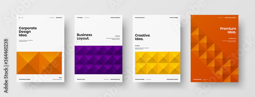 Company identity brochure template collection. Business presentation vector A4 vertical orientation front page mock up set. Corporate report cover abstract geometric illustration design layout bundle.