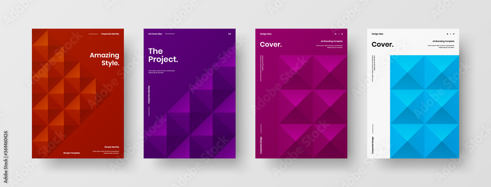 Company identity brochure template collection. Business presentation vector A4 vertical orientation front page mock up set. Corporate report cover abstract geometric illustration design layout bundle. Company identity brochure template collection. Business presentation vector A4 vertical orientation front page mock up set. Corporate report cover abstract geometric illustration design layout bundle.